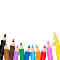 vector colored pencils scattered on white background