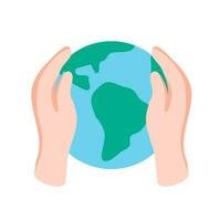 vector globe and hands embrace Earth Day, the important day of nature conservation parade around the world.