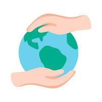 vector globe and hands embrace Earth Day, the important day of nature conservation parade around the world.