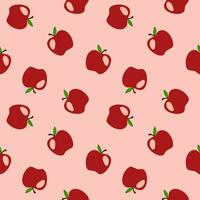 Seamless background vector red apples on pink background.