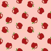 Seamless background vector red apples on pink background.