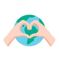 vector globe and hands embrace Earth Day, the important day of nature conservation parade around the world.