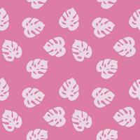 Seamless background with white monstera leaves on pink background. vector