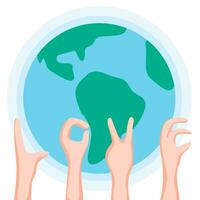 vector hand symbol of love with a globe