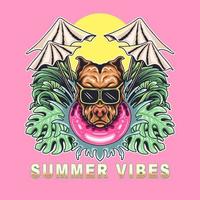 PitBull Dog Head Summer Vibes Vector Illustration