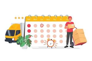 fecha del vector de entrega. signo plano relleno para concepto móvil y diseño web. calendario con icono de glifo de caja de paquete. símbolo, ilustración de logotipo.