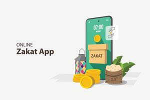 Pay Zakat or Flat design of donate or online Zakat application for Ramadan concept vector