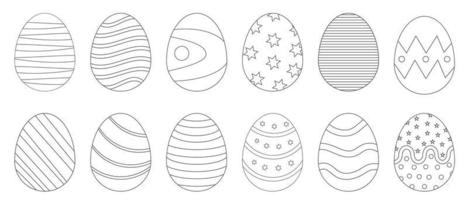 set of easter eggs outline black with pattern vector