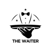 the waiter, Restaurant, resto, food court, cafe logo template, Design element for logo, poster, card, banner, emblem, t shirt. Vector illustration