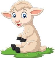 Cute lamb cartoon sitting on the grass vector