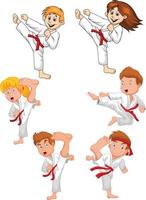 Cartoon little kid training karate collection vector