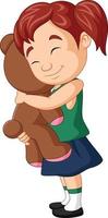 Cartoon little girl hugging teddy bear vector