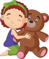 Cartoon little girl hugging teddy bear vector