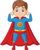 Cartoon happy superhero boy posing vector