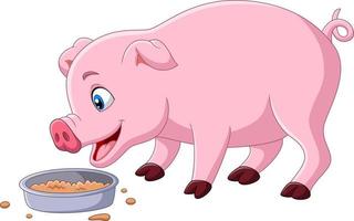 cerdo de dibujos animados comiendo sobre fondo blanco vector