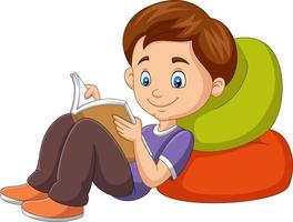 niño de dibujos animados leyendo un libro vector