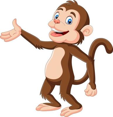 Cartoon happy monkey presenting on white background