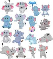 Cartoon elephants collection with different actions vector