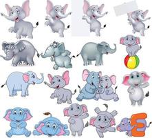 Cartoon elephants collection with different actions vector