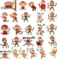 Cartoon happy monkey collection with different actions vector