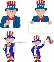 Set of cartoon uncle Sam's in different poses vector