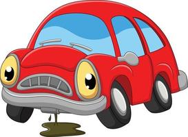 Cartoon red car sad in need of repair vector