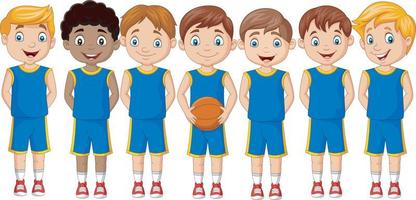 equipo de niños de baloncesto de dibujos animados en uniforme vector