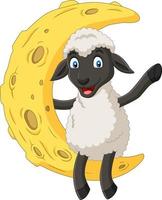 Cartoon cute sheep sitting on the moon vector