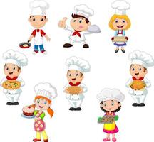 Collection of children cook chef on white background vector