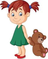 Cartoon little girl with teddy bear vector