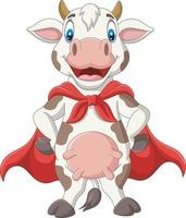 Cartoon superhero cow in red cape posing vector