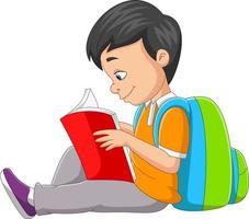 Cartoon little boy reading a book vector