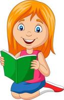 Cartoon little girl reading a book vector