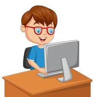 Little boy with personal computer vector