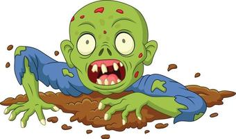 Cartoon zombie out of the ground isolated on white background vector