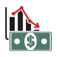 Recession or stock market crash icon with downtrend chart isolated on currency vector