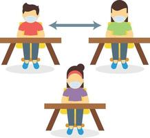 los estudiantes están sentados en clase a distancia social. vector