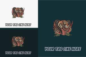 diseño de ilustraciones de vector de cabeza de tigre y serpiente