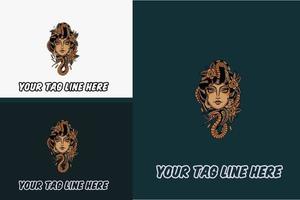 artwork design of head women and snake vector illustration