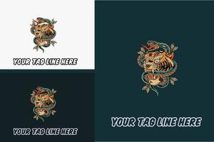 artwork design of head tiger and snake vector