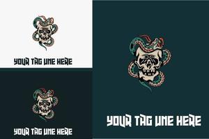 mascot design of head skull with green snake vector illustration