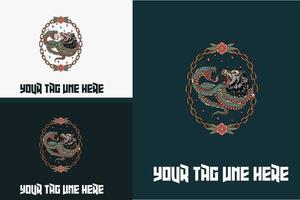 artwork design of wolf and snake vector