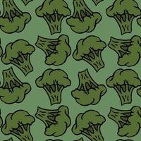 Seamless broccoli pattern. Doodle vector green broccoli icons. Vintage green broccoli pattern