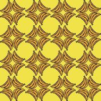 Seamless banana pattern. Doodle vector with banana icons on yellow background. Vintage banana pattern
