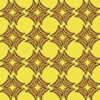 Seamless banana pattern. Doodle vector with banana icons on yellow background. Vintage banana pattern