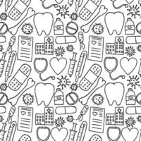 seamless pattern with icons on the theme of medicine. Doodle vector with medicine icons on white background.Vintage medicine icons