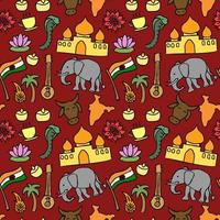 Colored seamless pattern with doodle indian icons. Indian vector icons.  you can use this as a background for a wedding card or greeting