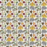 Colored seamless pattern with doodle indian icons. Indian vector icons.  you can use this as a background for a wedding card or greeting