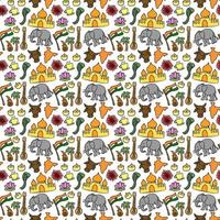 Colored seamless pattern with doodle indian icons. Indian vector icons.  you can use this as a background for a wedding card or greeting