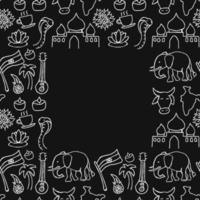 Seamless pattern with doodle indian icons with place for text. Indian vector icons. you can use this as a background for a wedding card or greeting